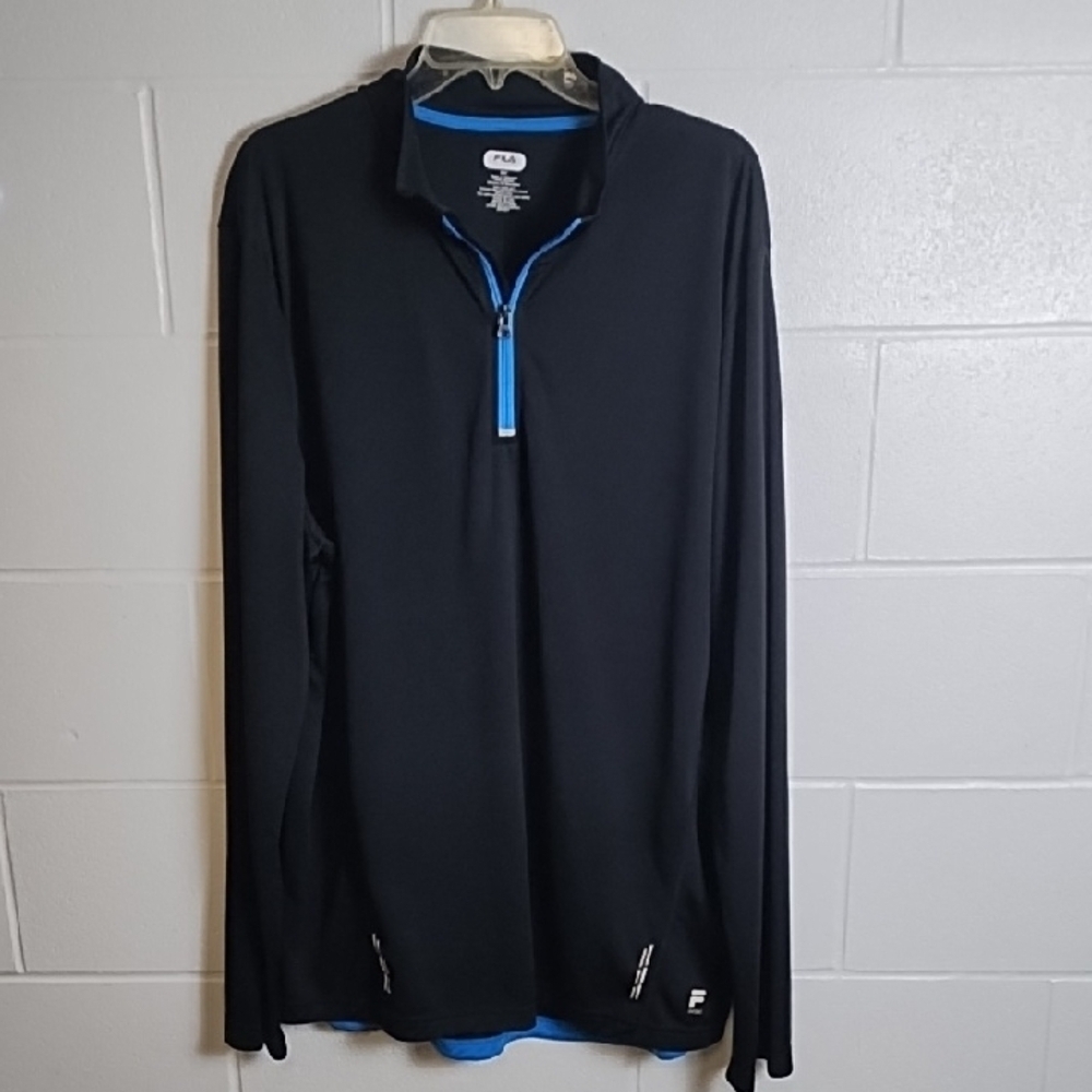 Fila Men's Black and Blue Lightweight 1/4 Zip Shirt Jacket 2XLT